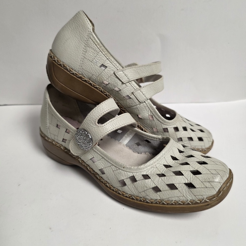 Reiker Antistress Cream Woven Leather Mary Jane Comfort Sz 40/ 9.5 Womens Shoes